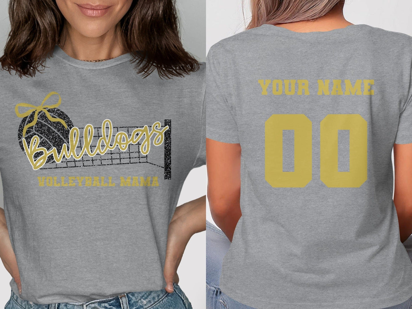 Jen Peete Designs Clothing T-shirts Bulldogs Glitter Volleyball Mama Spirit Shirt