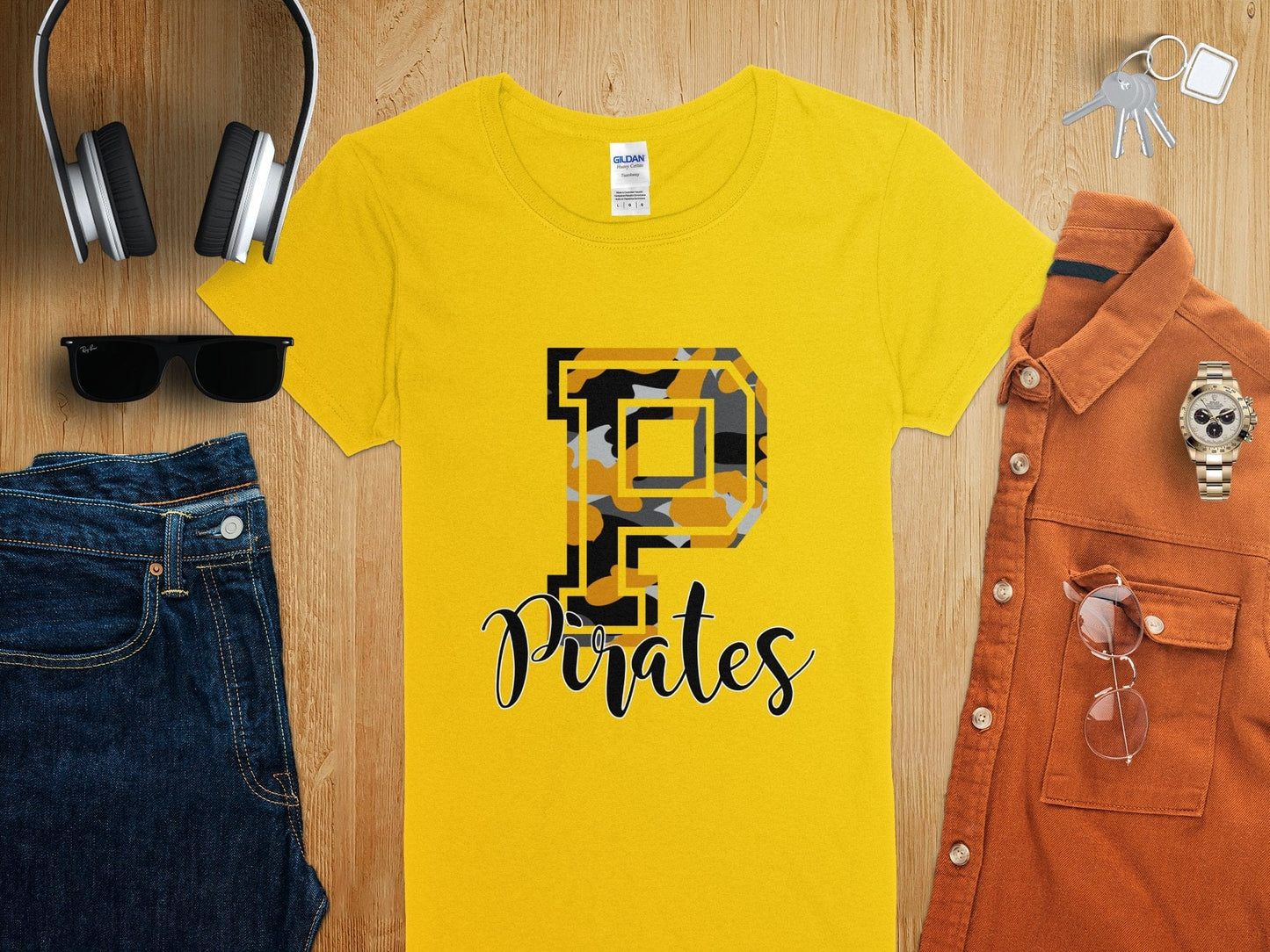 Jen Peete Designs Clothing T-shirts Camo Pirates Spirit Shirt