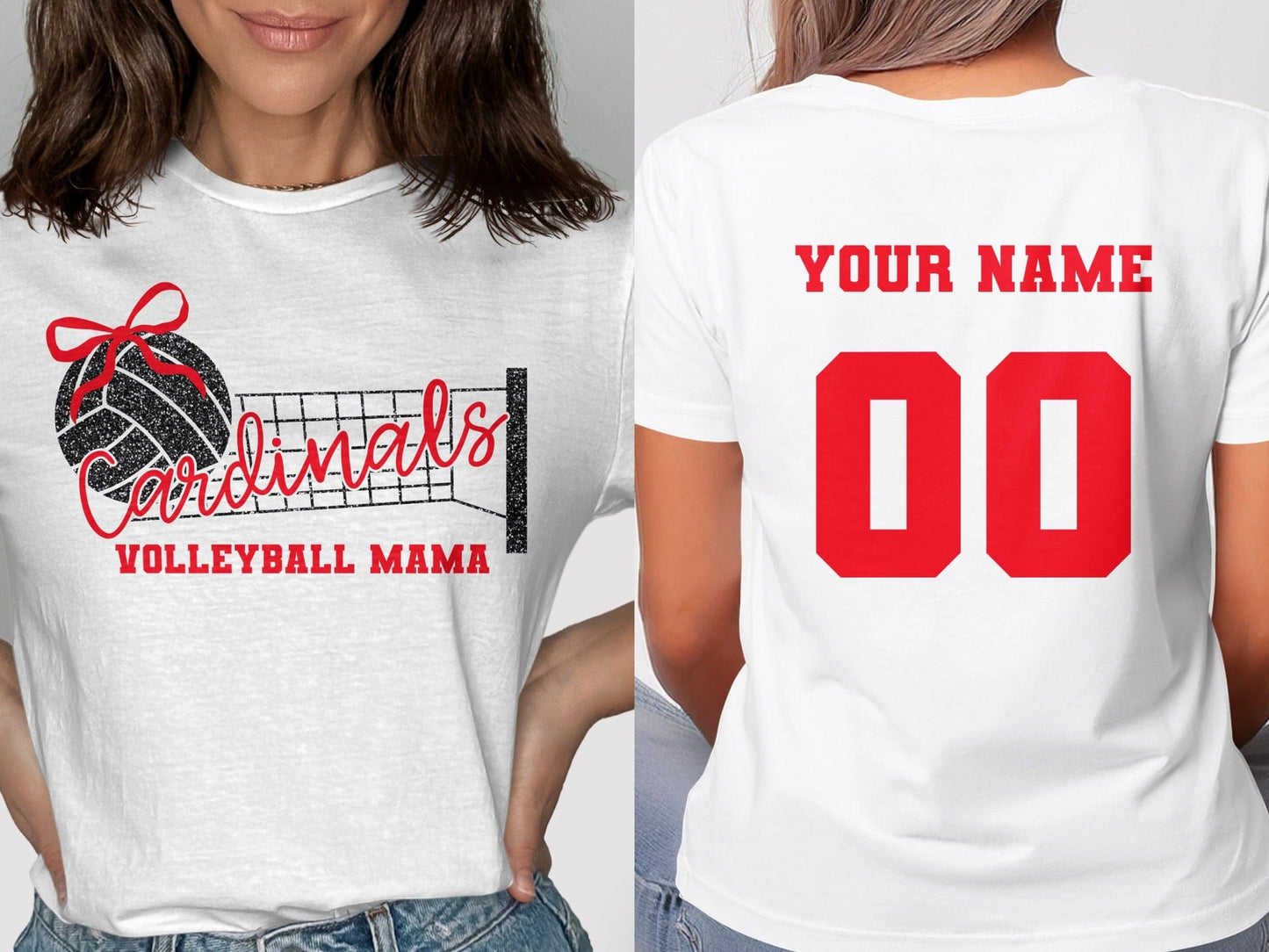 Jen Peete Designs Clothing T-shirts Cardinals Glitter Volleyball Mama Spirit Shirt