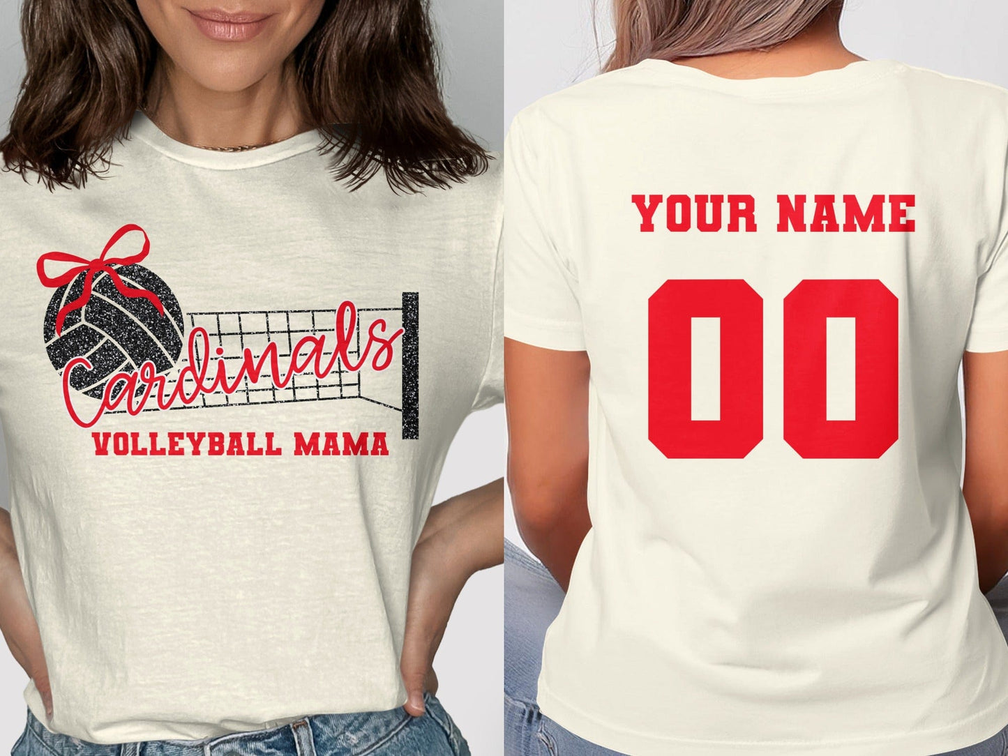 Jen Peete Designs Clothing T-shirts Cardinals Glitter Volleyball Mama Spirit Shirt