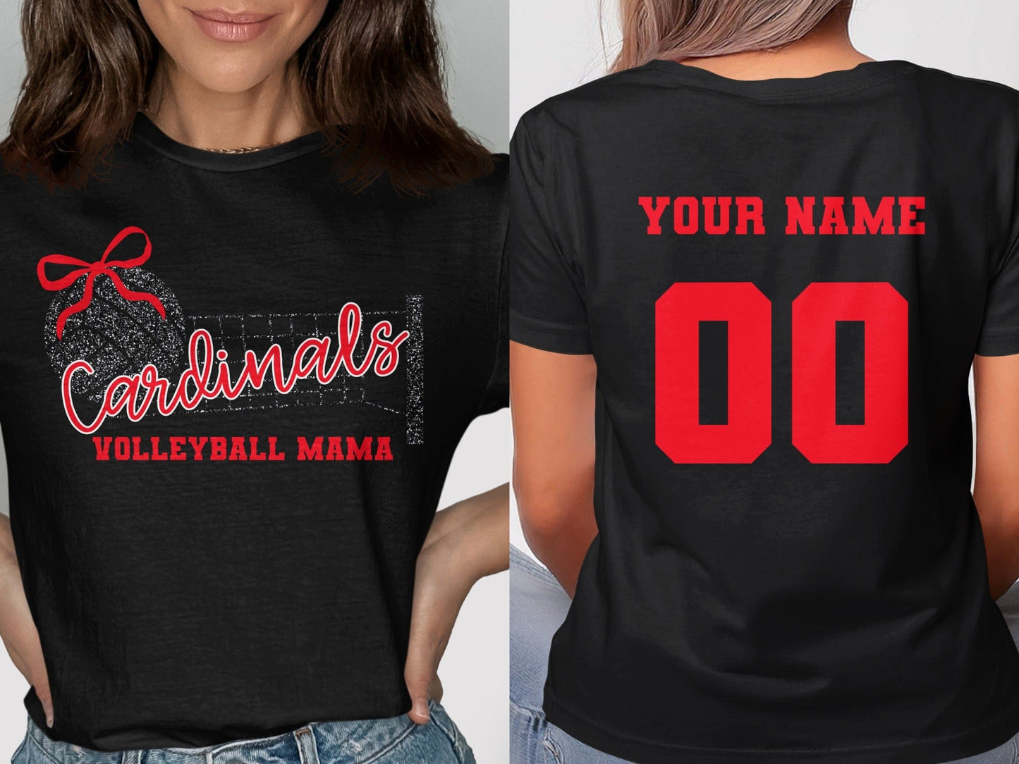 Jen Peete Designs Clothing T-shirts Cardinals Glitter Volleyball Mama Spirit Shirt