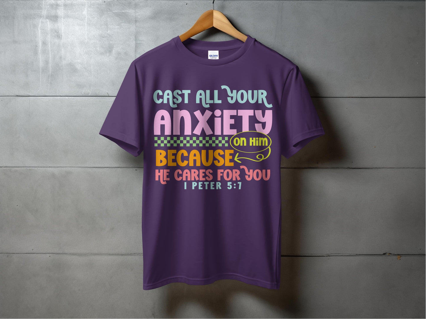 Jen Peete Designs Clothing T-shirts Cast All Your Anxiety on Him T-Shirts