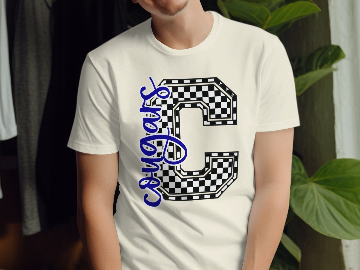 Jen Peete Designs Clothing T-shirts Cursive Cougars Spirit Shirt with Checkered C