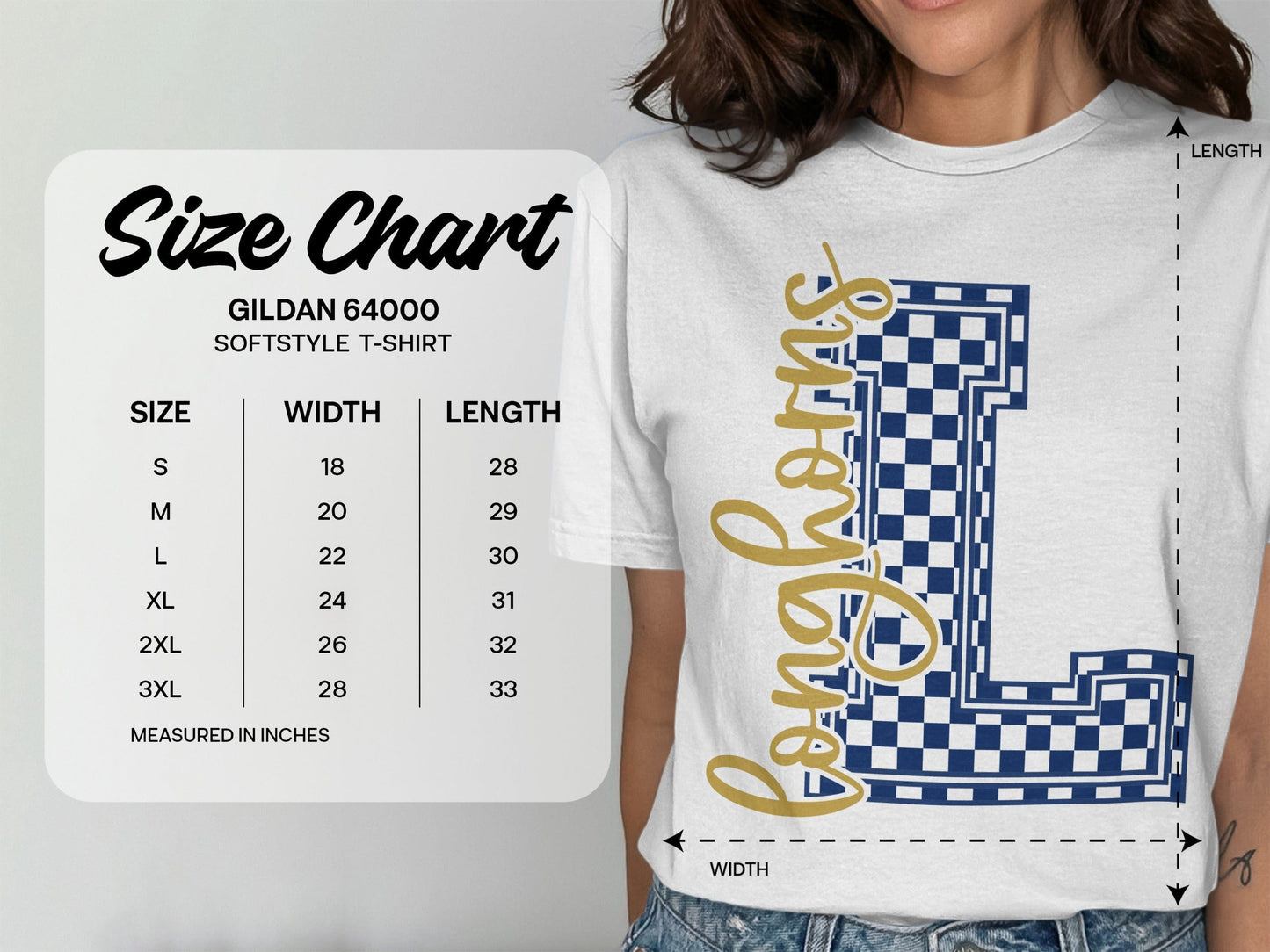 Jen Peete Designs Clothing T-shirts Cursive Longhorns Spirit Shirt with Blue Checkered L