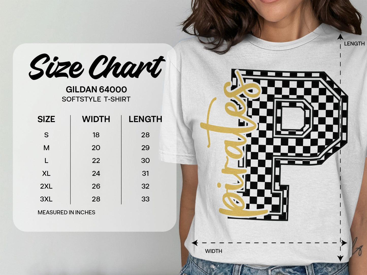 Jen Peete Designs Clothing T-shirts Cursive Pirate Spirit Shirt with Checkered P