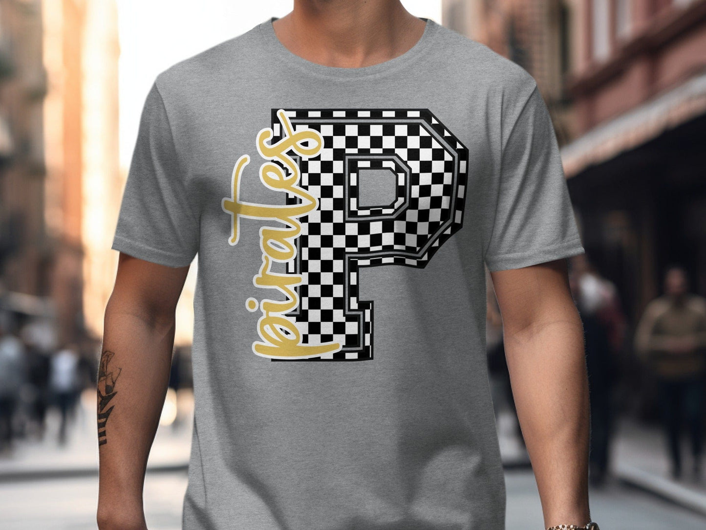 Jen Peete Designs Clothing T-shirts Cursive Pirate Spirit Shirt with Checkered P