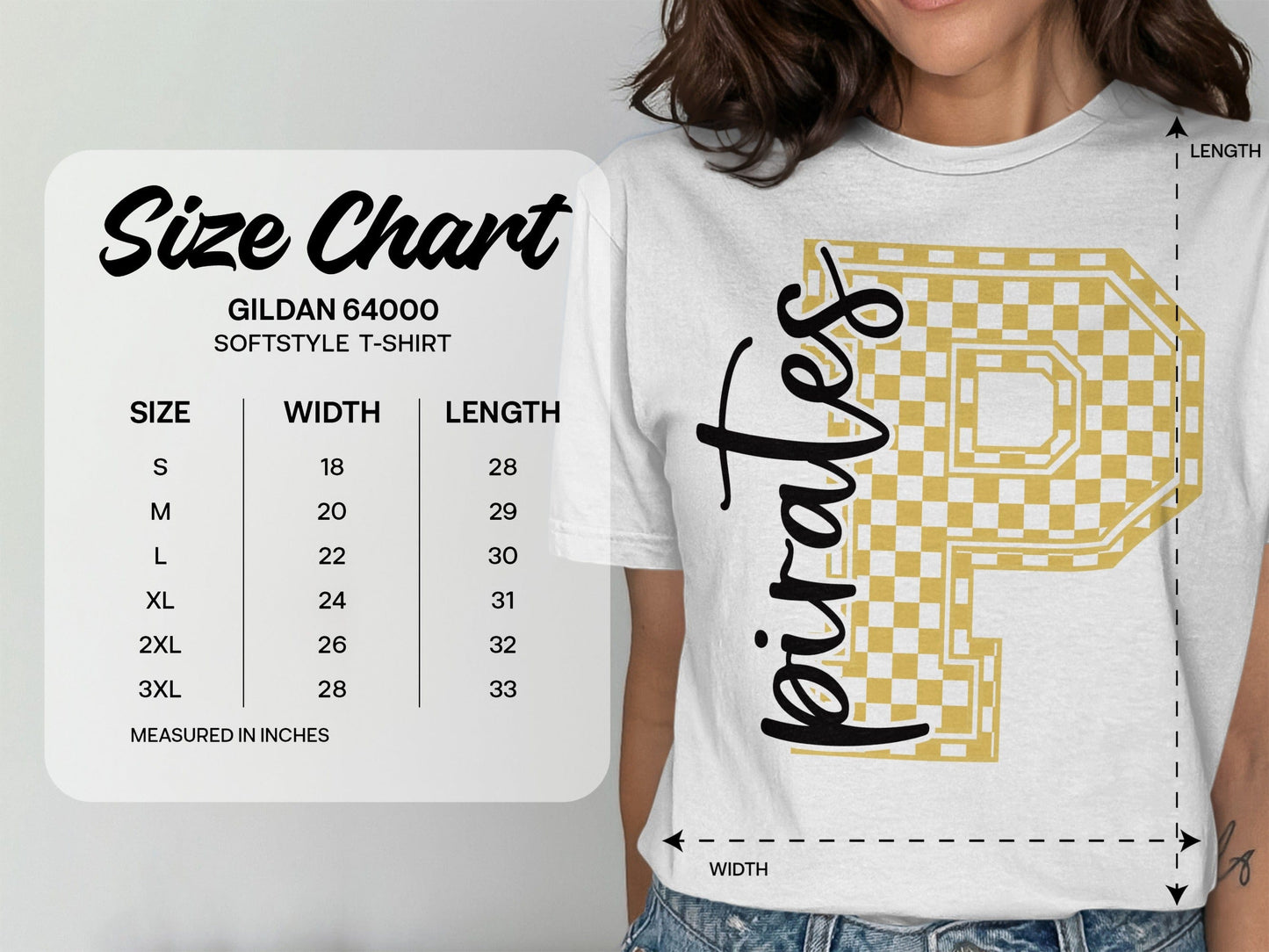 Jen Peete Designs Clothing T-shirts Cursive Pirates Spirit Shirt with Gold Checkered P