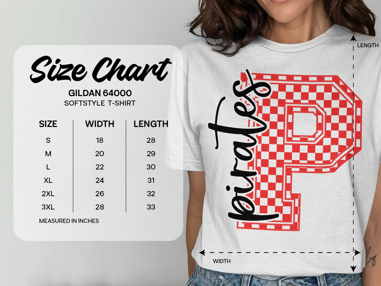Jen Peete Designs Clothing T-shirts Cursive Pirates Spirit Shirt with Red Checkered P