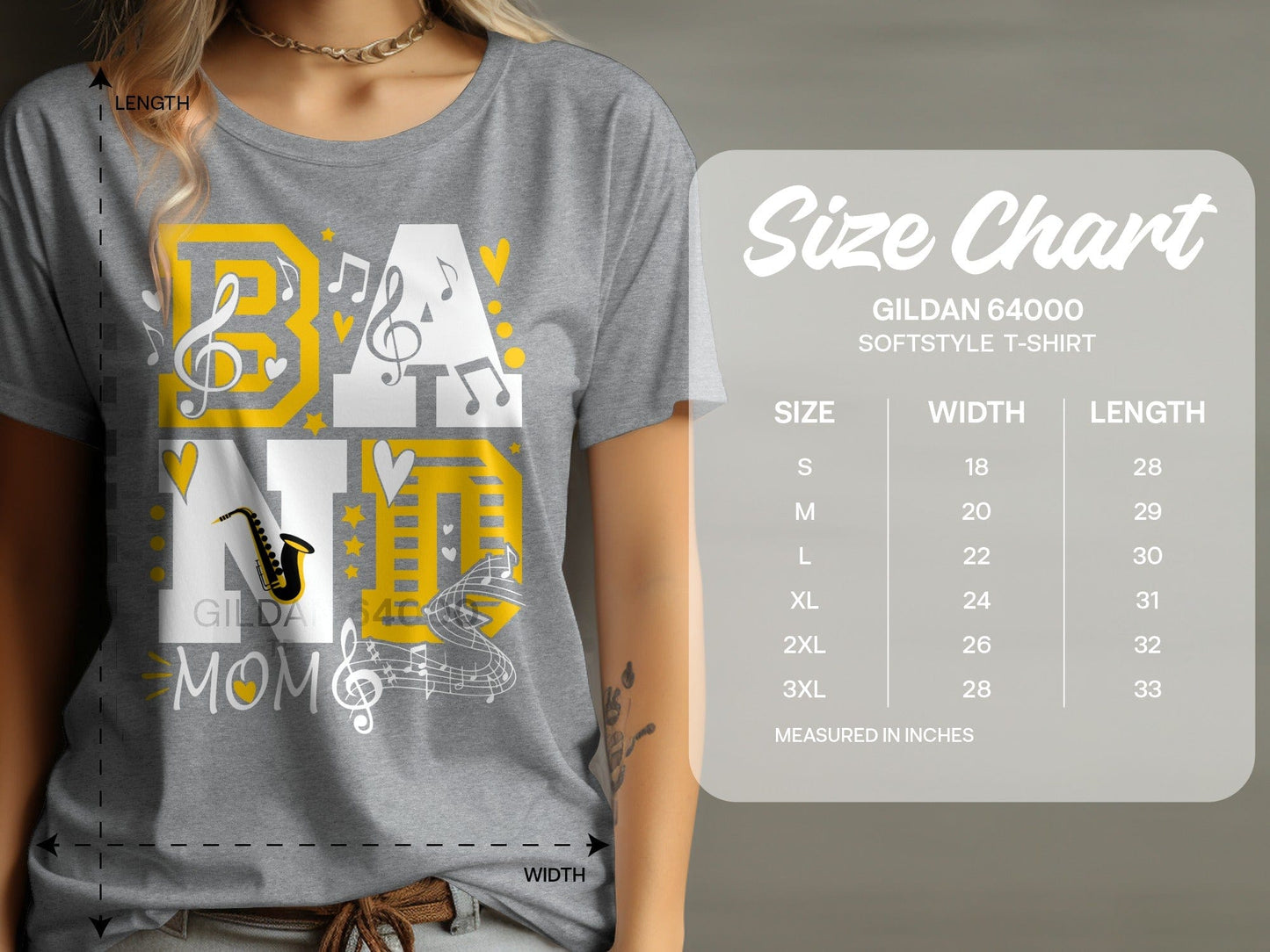 Jen Peete Designs Clothing T-shirts Customizable "Band Mom" Tee | Musical Notes, Stars, & Hearts