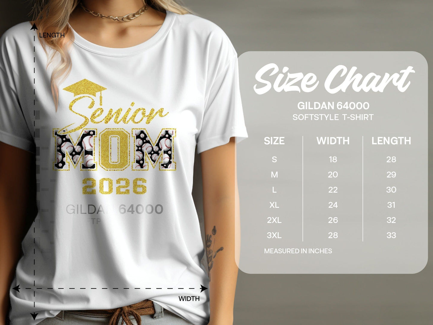 Jen Peete Designs Clothing T-shirts Customizable Senior Mom 2026 Baseball Graphic T-Shirt