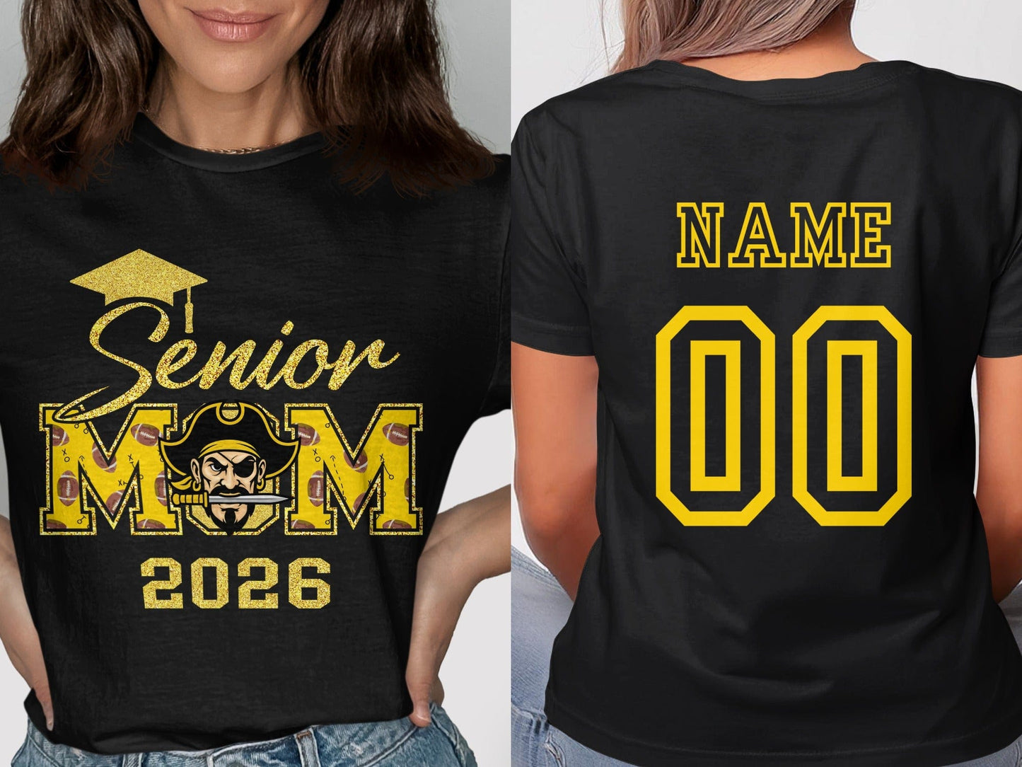 Jen Peete Designs Clothing T-shirts Customizable Senior Mom 2026 Football Graphic T-Shirt