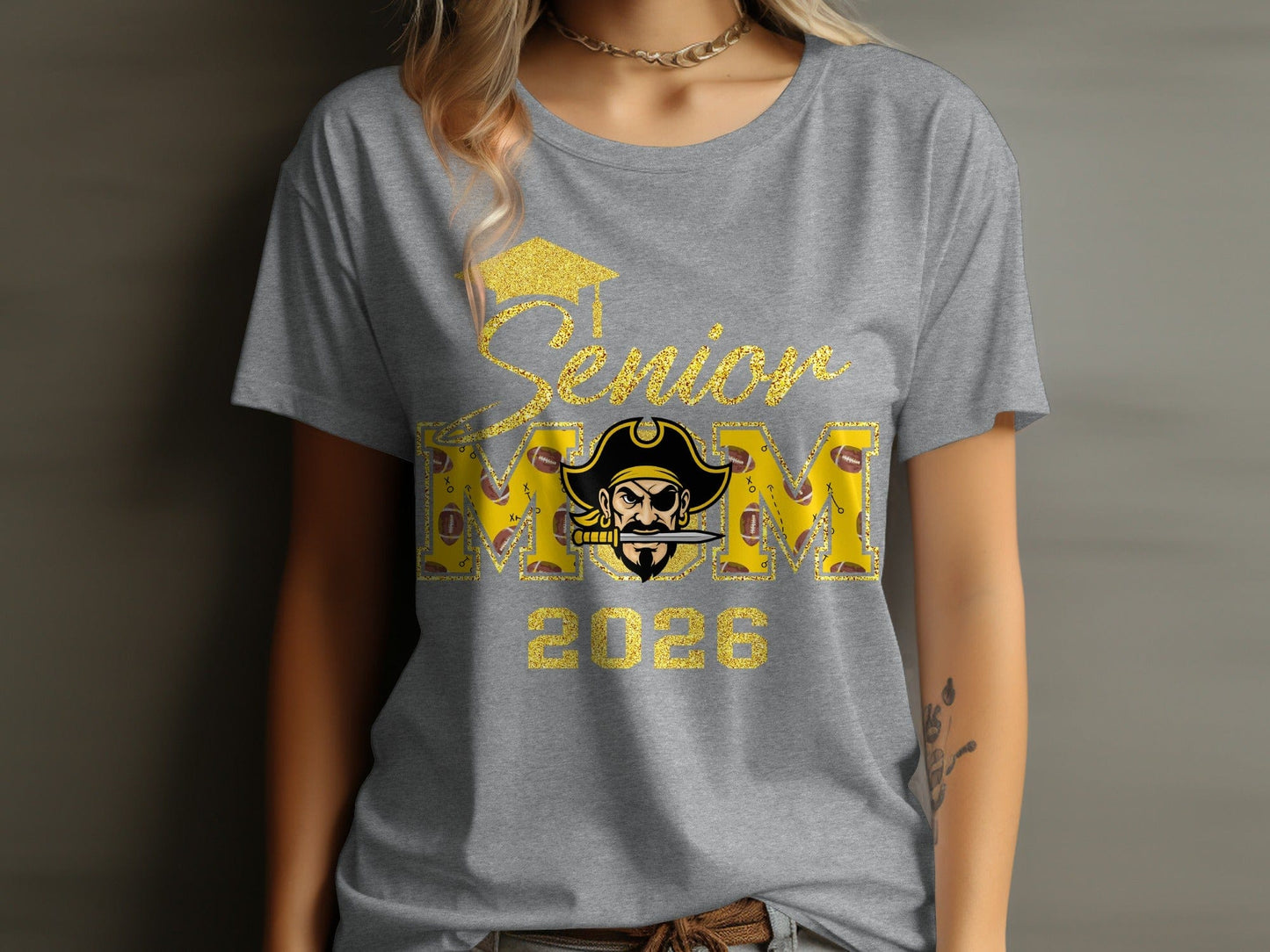 Jen Peete Designs Clothing T-shirts Customizable Senior Mom 2026 Football Graphic T-Shirt