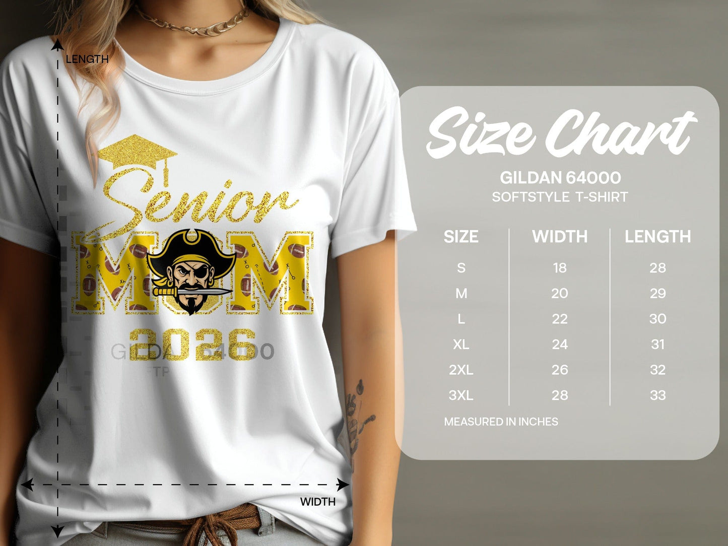 Jen Peete Designs Clothing T-shirts Customizable Senior Mom 2026 Football Graphic T-Shirt