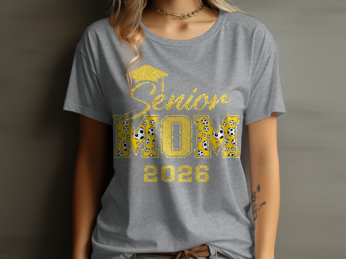 Jen Peete Designs Clothing T-shirts Customizable Senior Mom 2026 Soccer Graphic T-Shirt