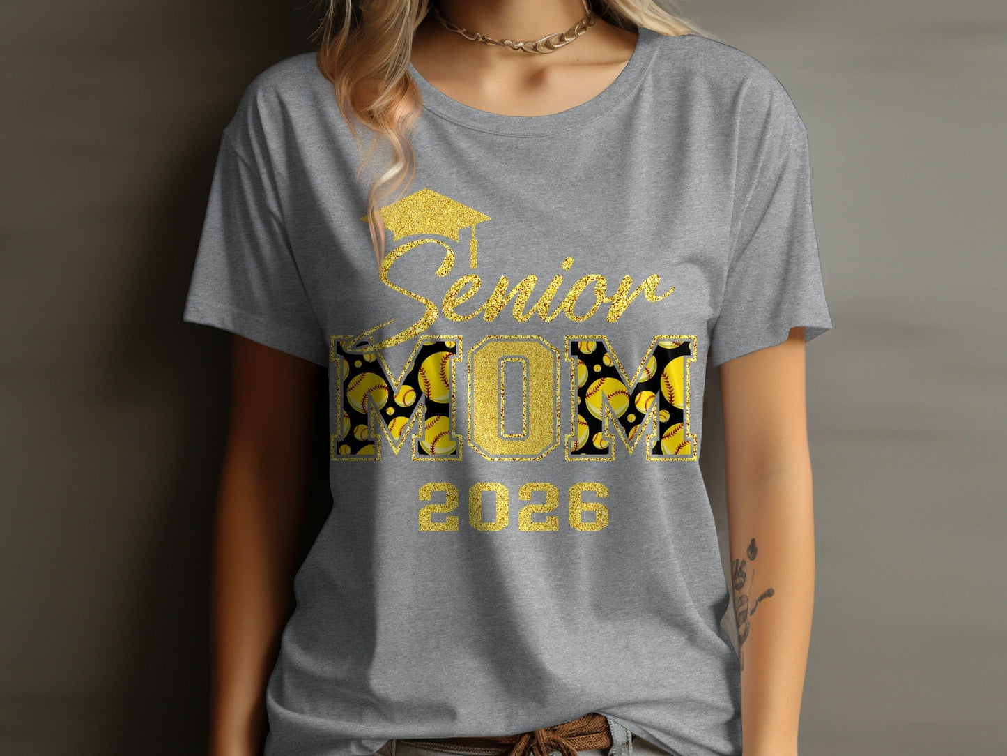 Jen Peete Designs Clothing T-shirts Customizable Senior Mom 2026 Softball Graphic T-Shirt