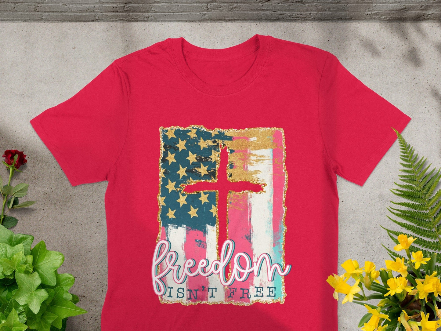 Jen Peete Designs Clothing T-shirts Freedom Isn't Free Patriotic Distressed American Flag T-Shirt