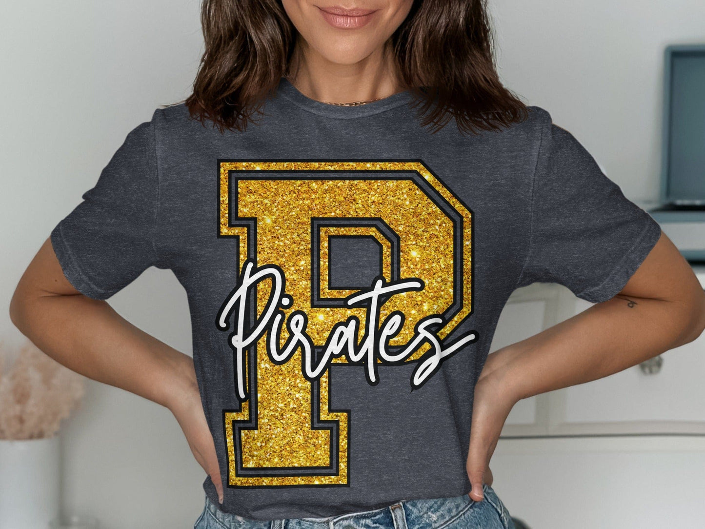 Jen Peete Designs Clothing T-shirts Glitter Pirate Mascot Spirit T-Shirt