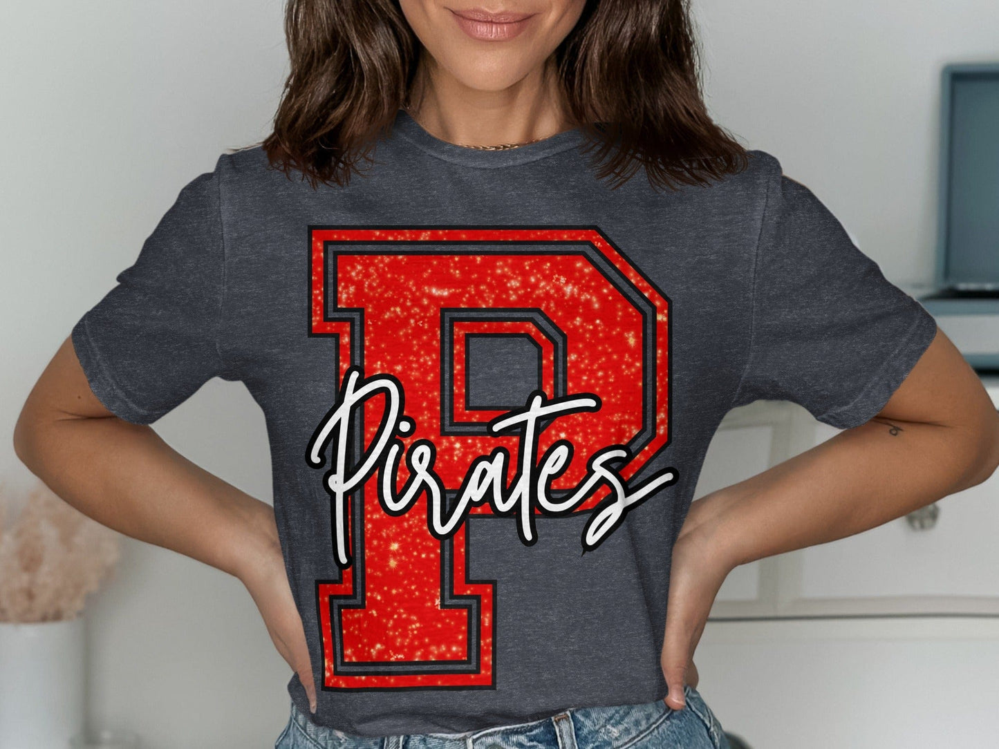 Jen Peete Designs Clothing T-shirts Glitter Pirate Mascot Spirit T-Shirt