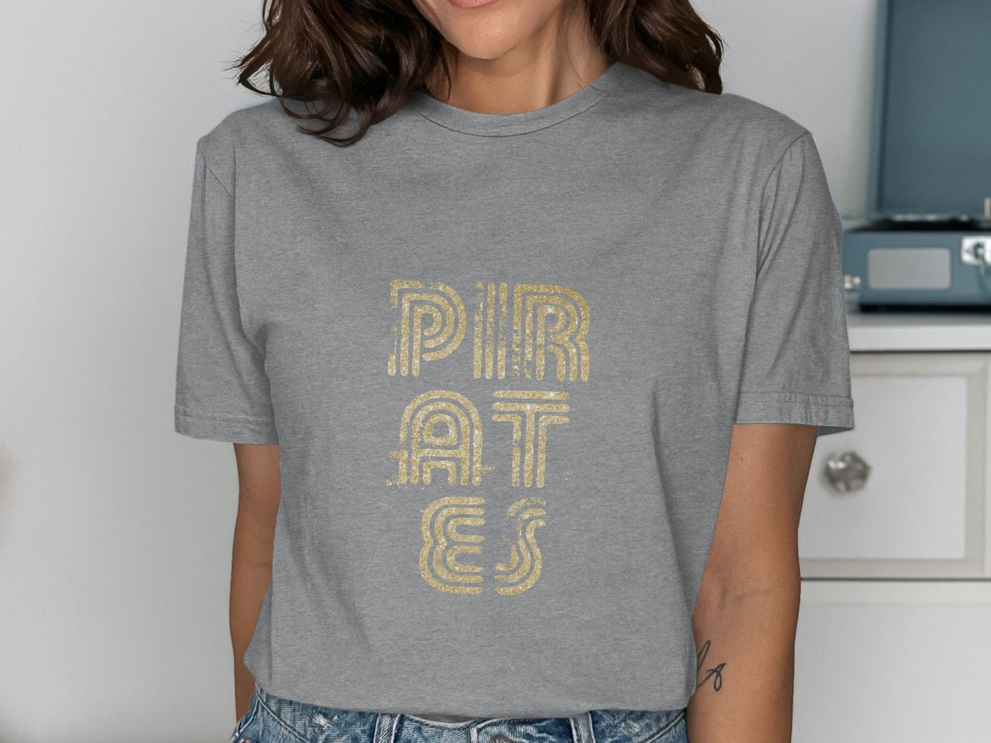Jen Peete Designs Clothing T-shirts Gold Distressed Pirates Spirit Shirt