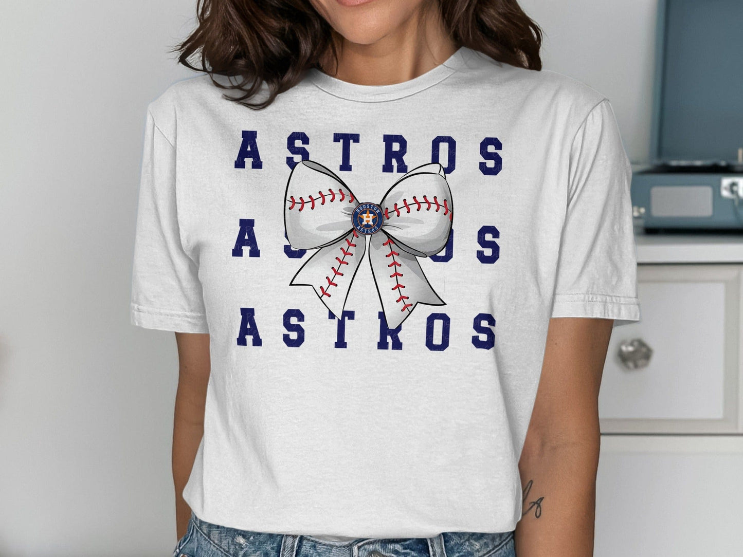 JPD Clothing T-shirts Houston Astros Baseball Bow Sports Fan Design T-Shirt