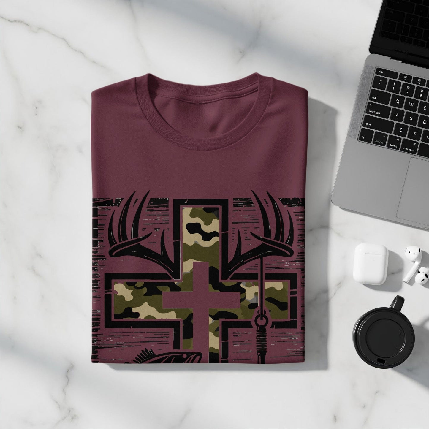Jen Peete Designs Clothing T-shirts Hunting Fishing Camouflage Pattern Cross T-Shirts