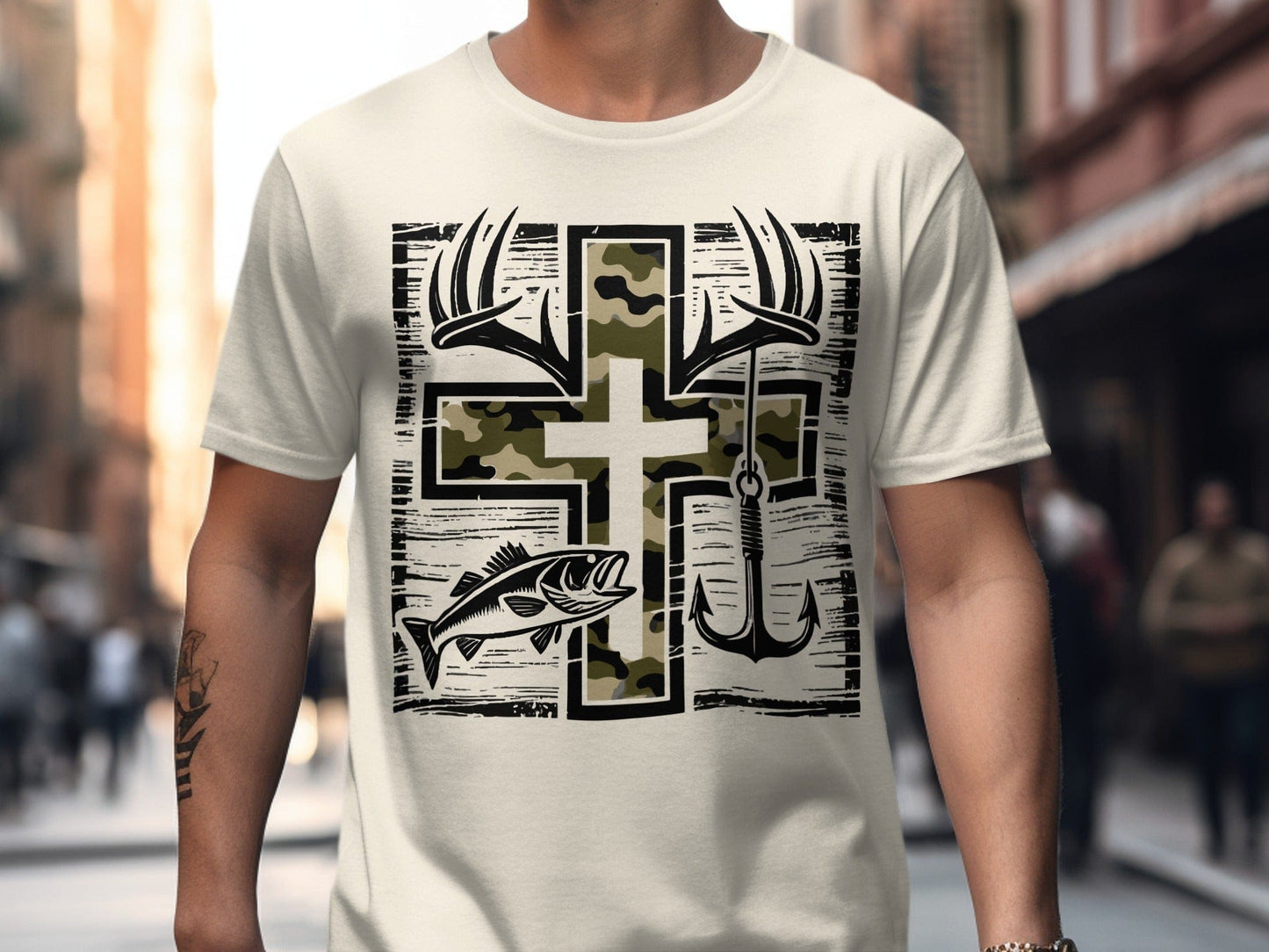 Jen Peete Designs Clothing T-shirts Hunting Fishing Camouflage Pattern Cross T-Shirts