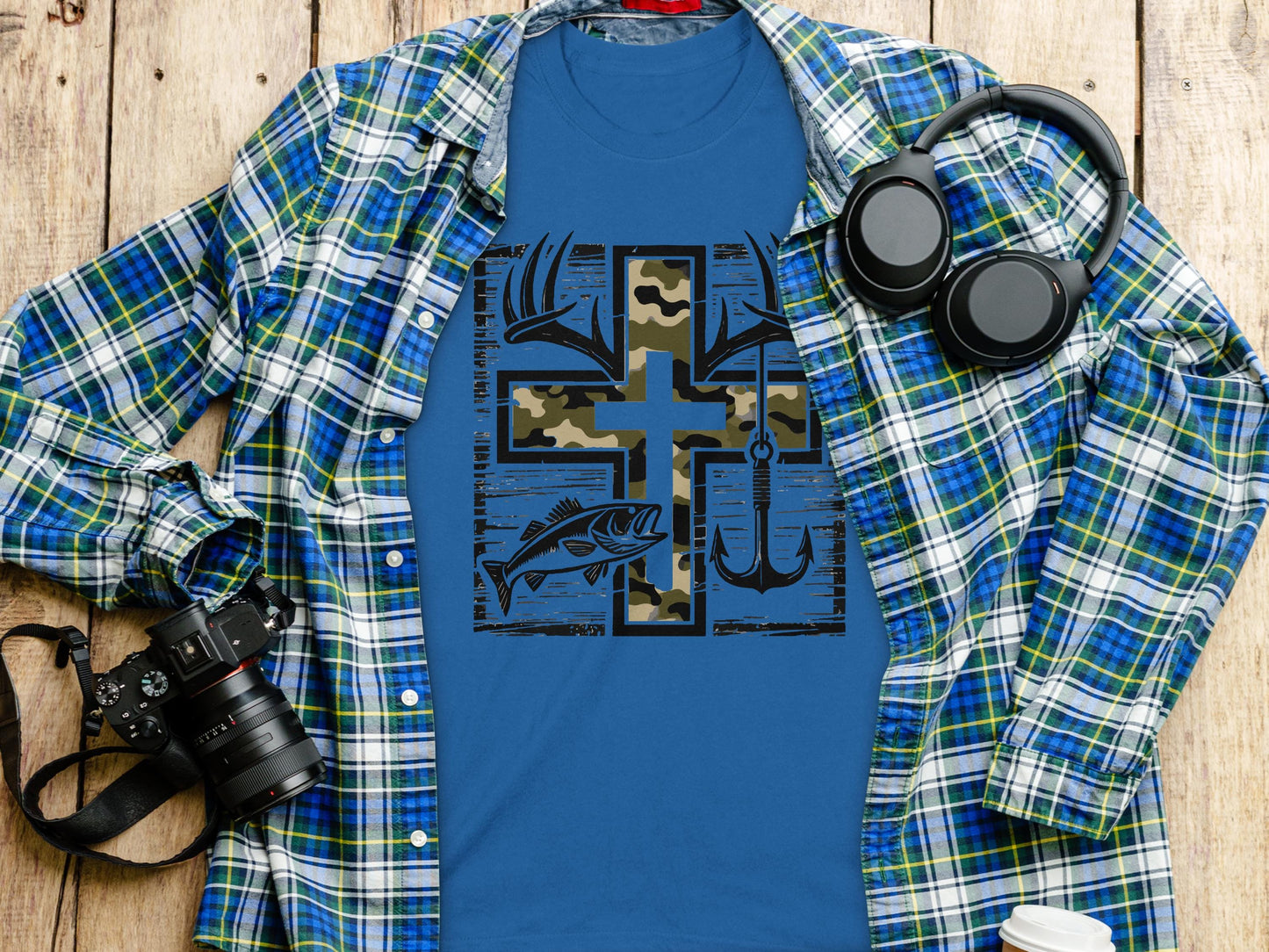 Jen Peete Designs Clothing T-shirts Hunting Fishing Camouflage Pattern Cross T-Shirts