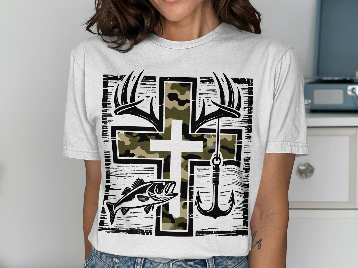 Jen Peete Designs Clothing T-shirts Hunting Fishing Camouflage Pattern Cross T-Shirts