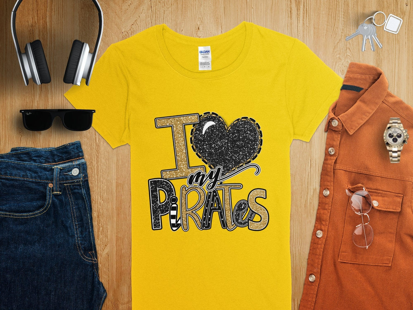 Jen Peete Designs Clothing T-shirts I Love My Pirates Black Gold Team Spirit Shirt