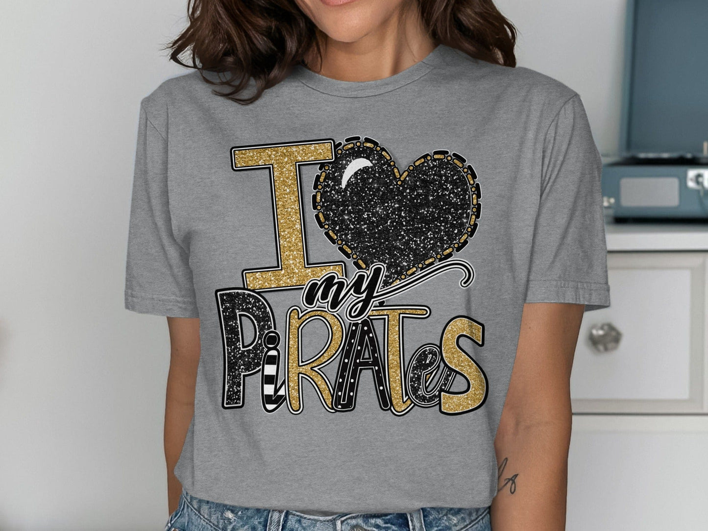 Jen Peete Designs Clothing T-shirts I Love My Pirates Black Gold Team Spirit Shirt
