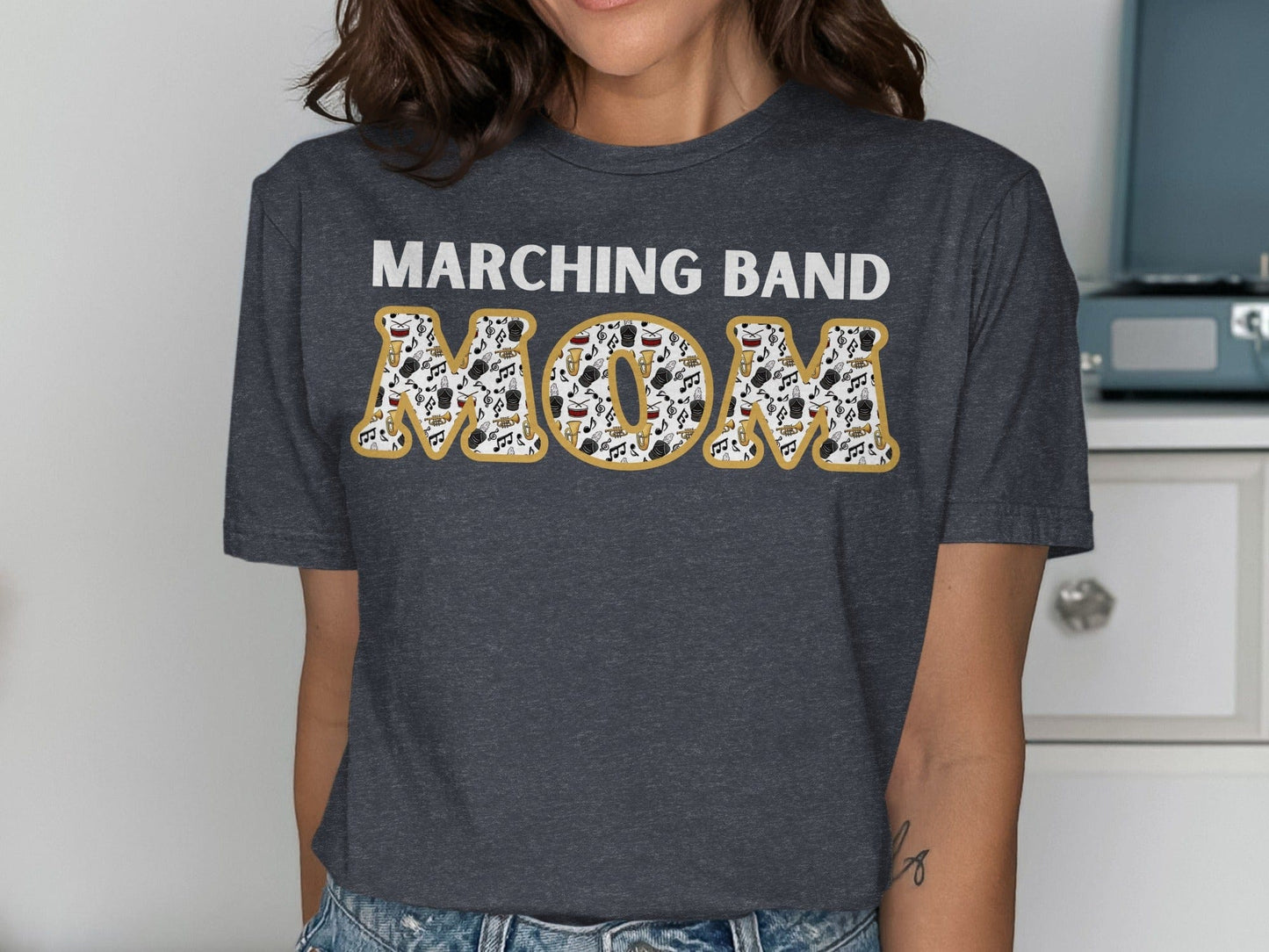 Jen Peete Designs Clothing T-shirts Marching Band Mom with Musical Instruments T-Shirts