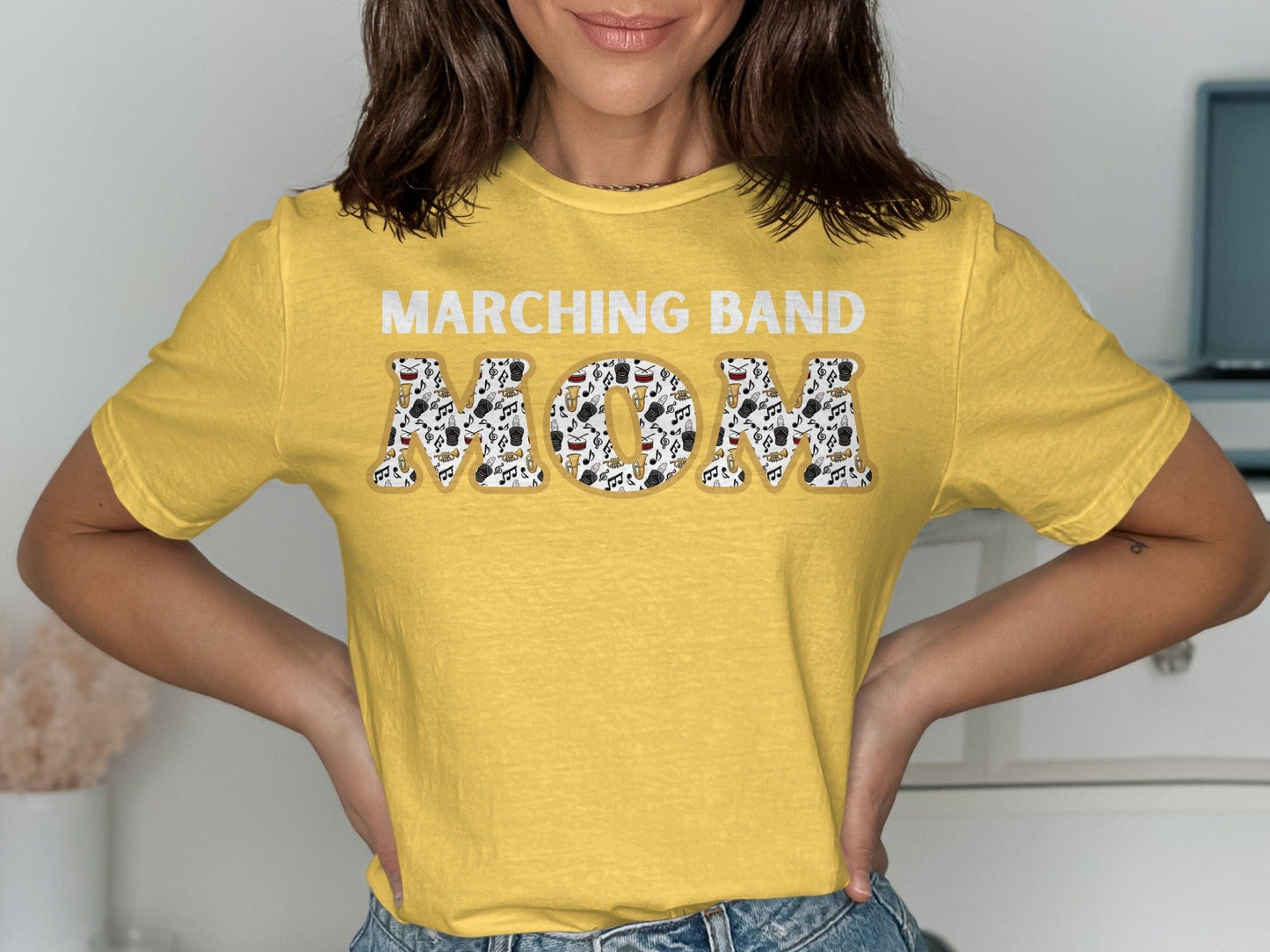 Jen Peete Designs Clothing T-shirts Marching Band Mom with Musical Instruments T-Shirts