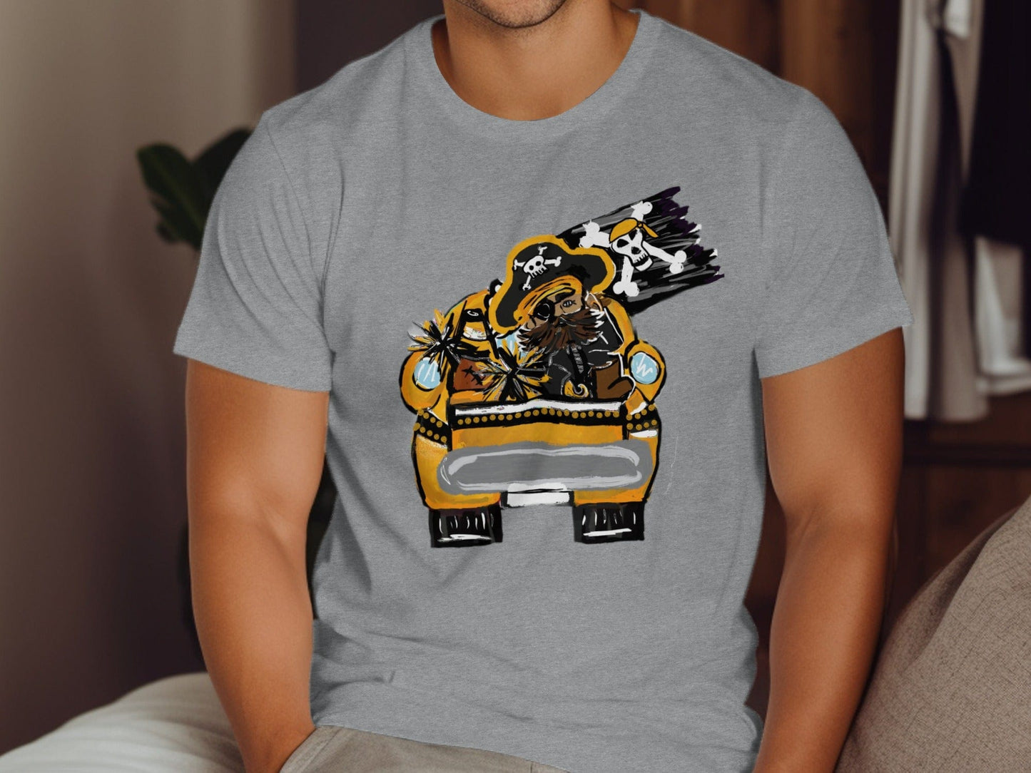 Jen Peete Designs Clothing T-shirts Pirate In A Car Unique Design T-Shirt