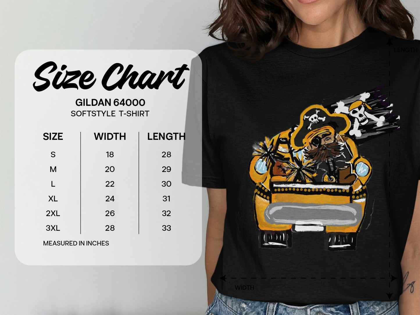 Jen Peete Designs Clothing T-shirts Pirate In A Car Unique Design T-Shirt