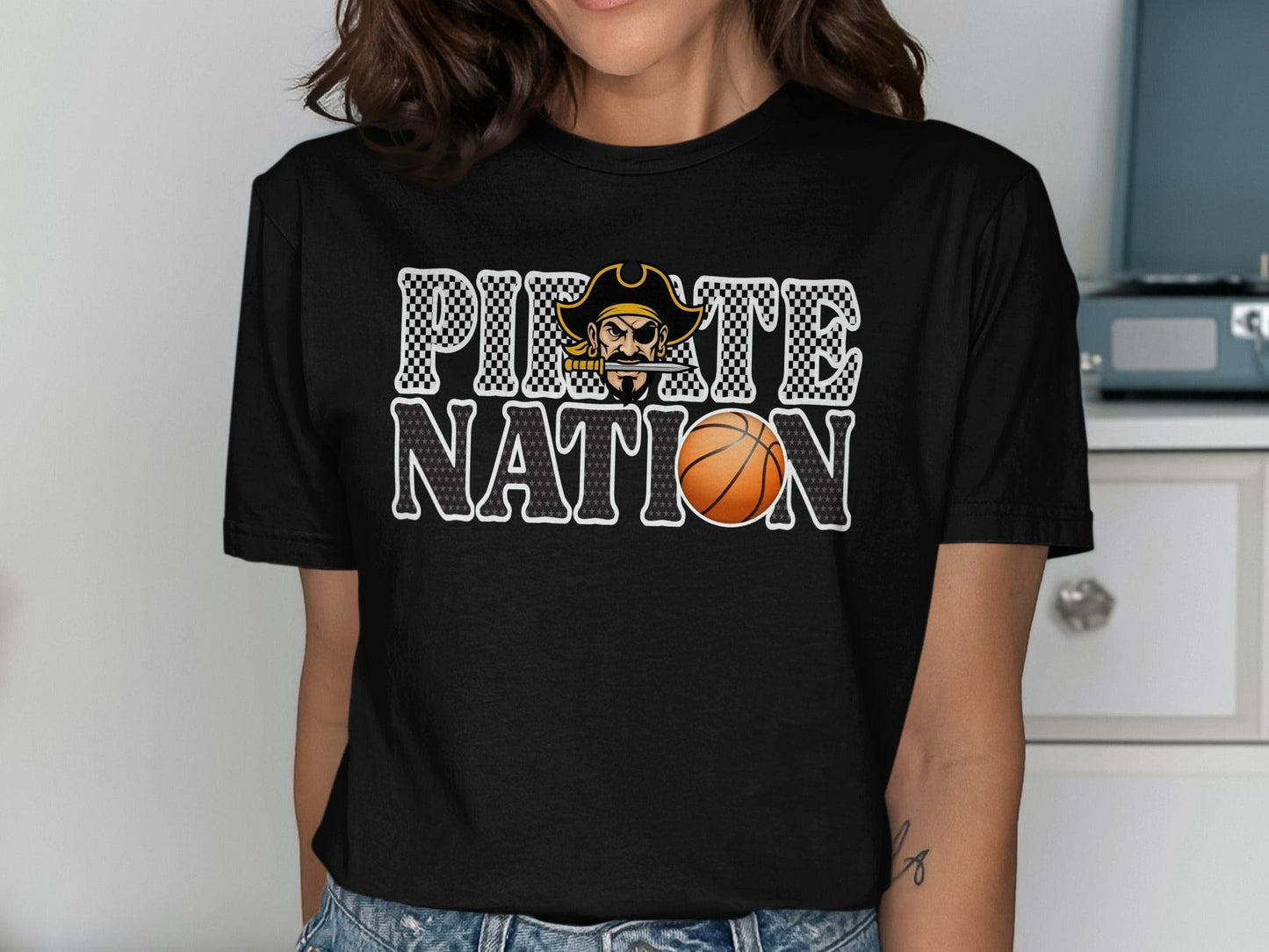Jen Peete Designs Clothing T-shirts Pirate Nation with Basketball Graphic T-Shirt