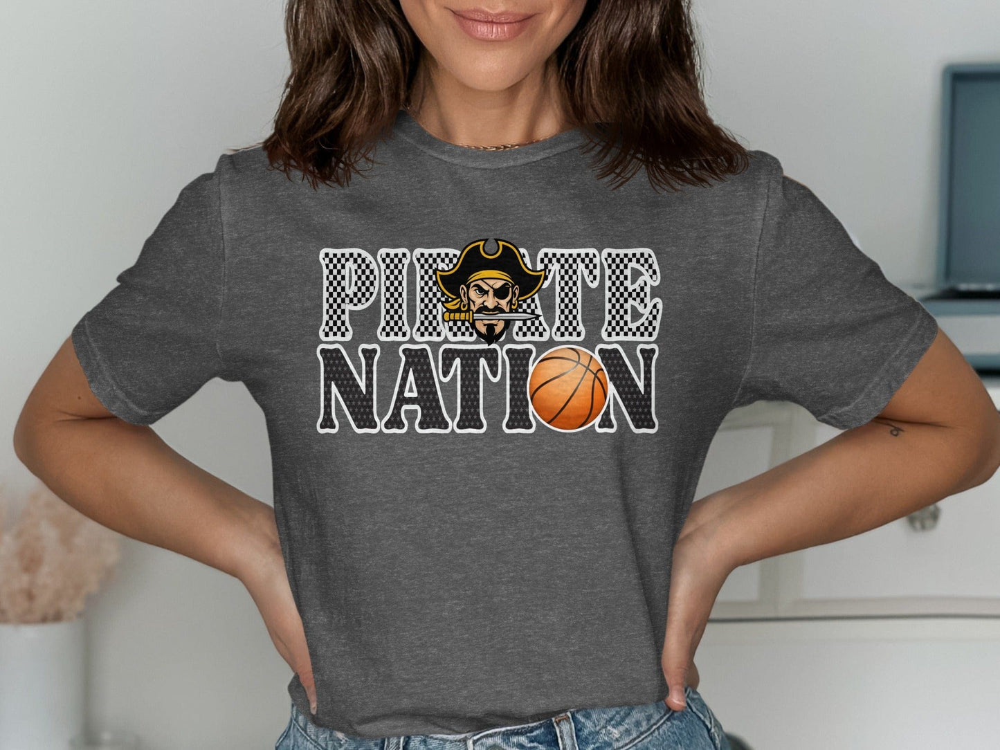 Jen Peete Designs Clothing T-shirts Pirate Nation with Basketball Graphic T-Shirt