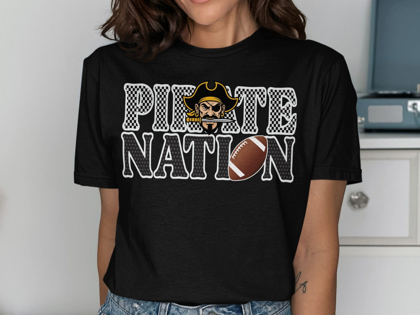Jen Peete Designs Clothing T-shirts Pirate Nation with Football Graphic T-Shirt
