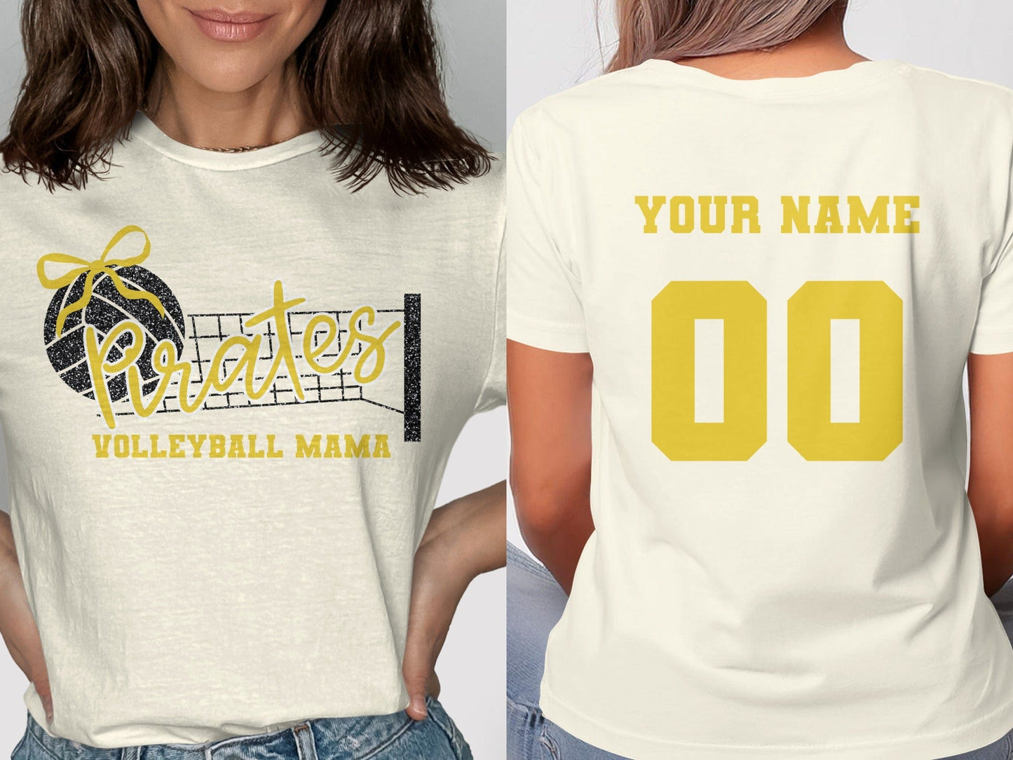Jen Peete Designs Clothing T-shirts Pirates (Gold) Glitter Volleyball Mama Spirit Shirt