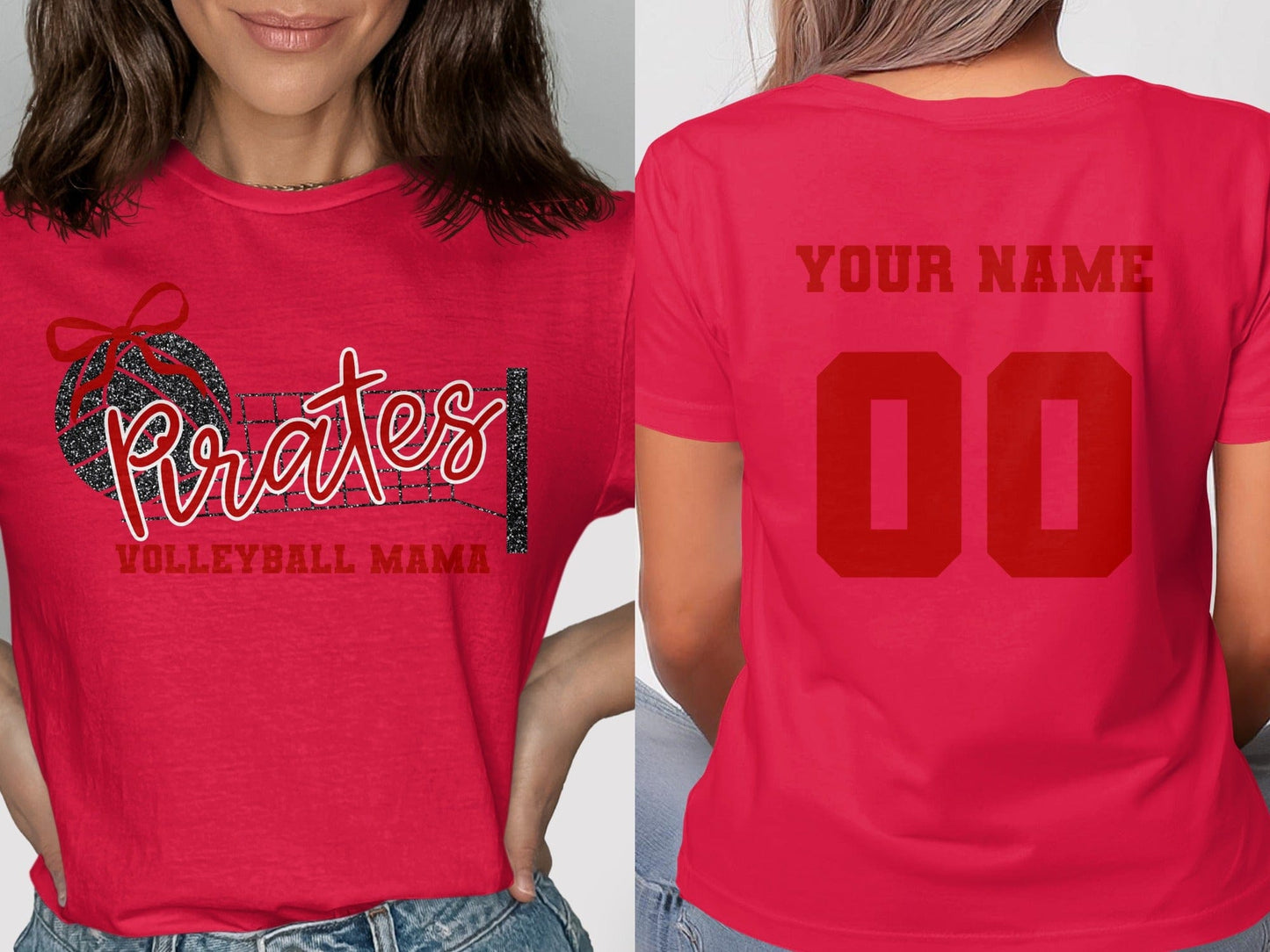 Jen Peete Designs Clothing T-shirts Pirates (Red) Glitter Volleyball Mama Spirit Shirt