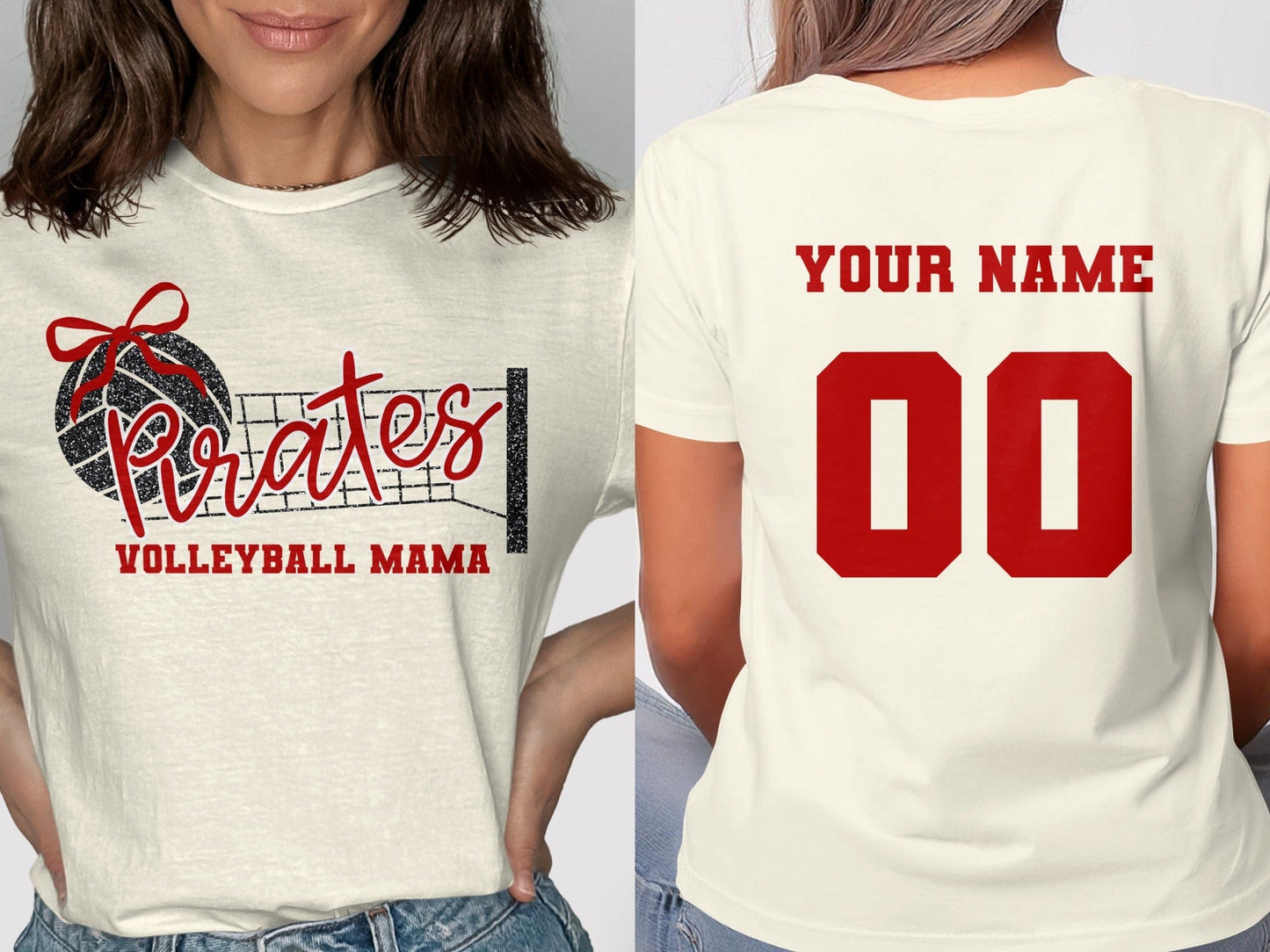 Jen Peete Designs Clothing T-shirts Pirates (Red) Glitter Volleyball Mama Spirit Shirt