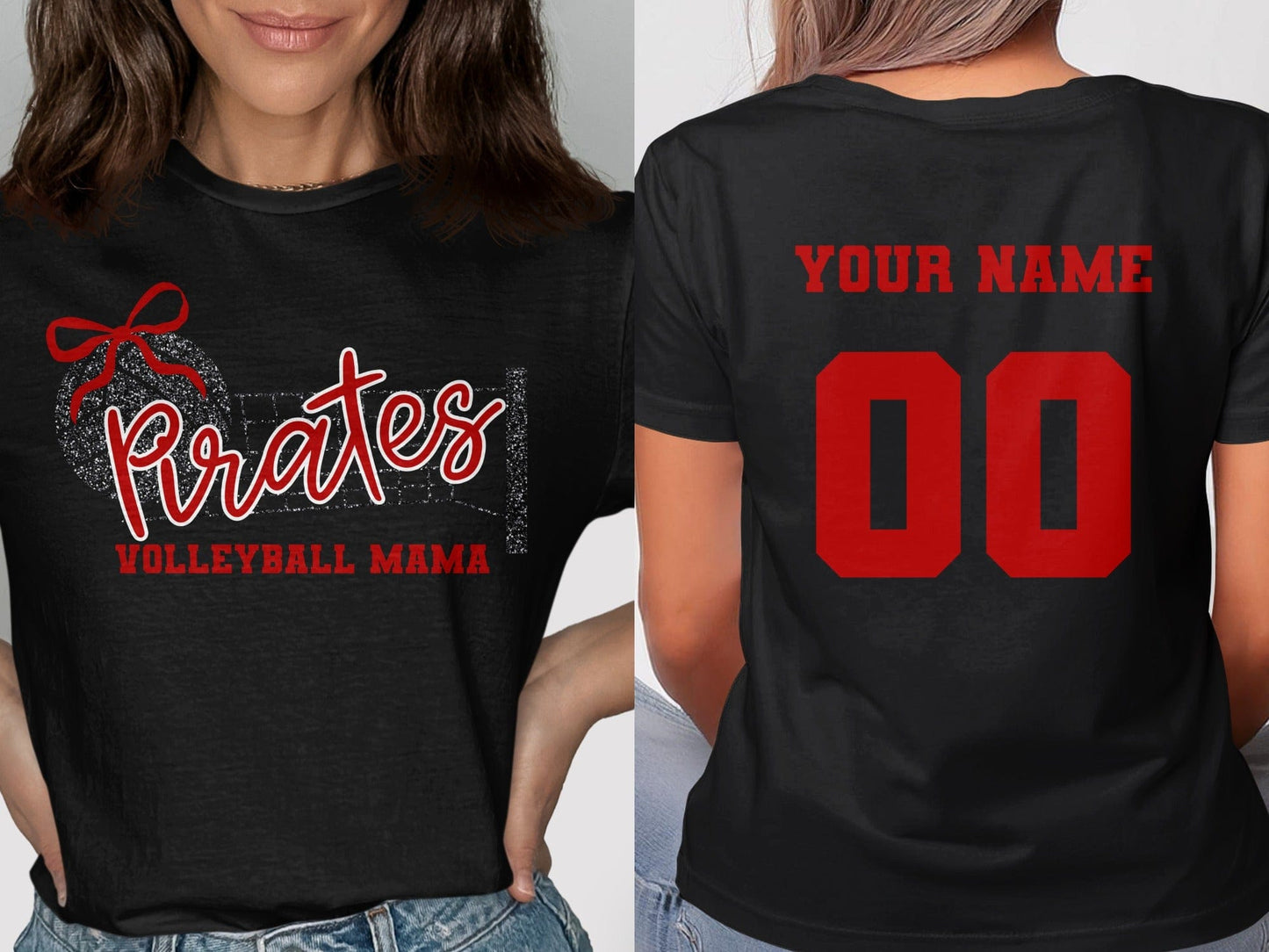 Jen Peete Designs Clothing T-shirts Pirates (Red) Glitter Volleyball Mama Spirit Shirt