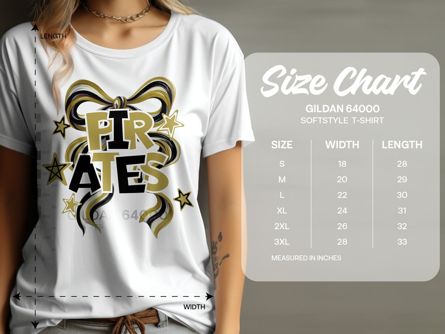 Jen Peete Designs Clothing T-shirts Pirates Spirit Bow Graphic – Yellow Gold, Black & White Design