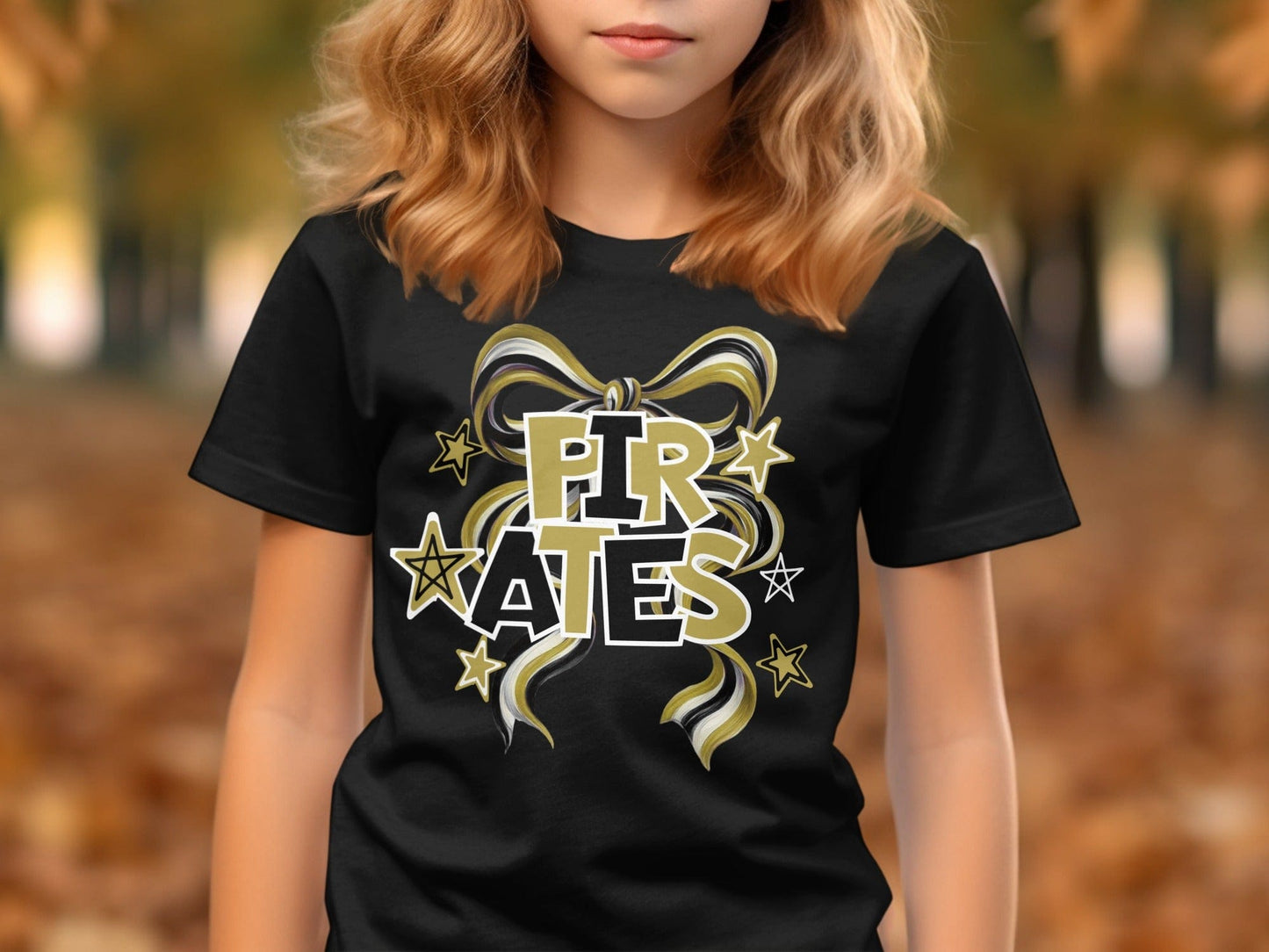 Jen Peete Designs Clothing T-shirts Pirates Spirit Bow Graphic – Yellow Gold, Black & White Design