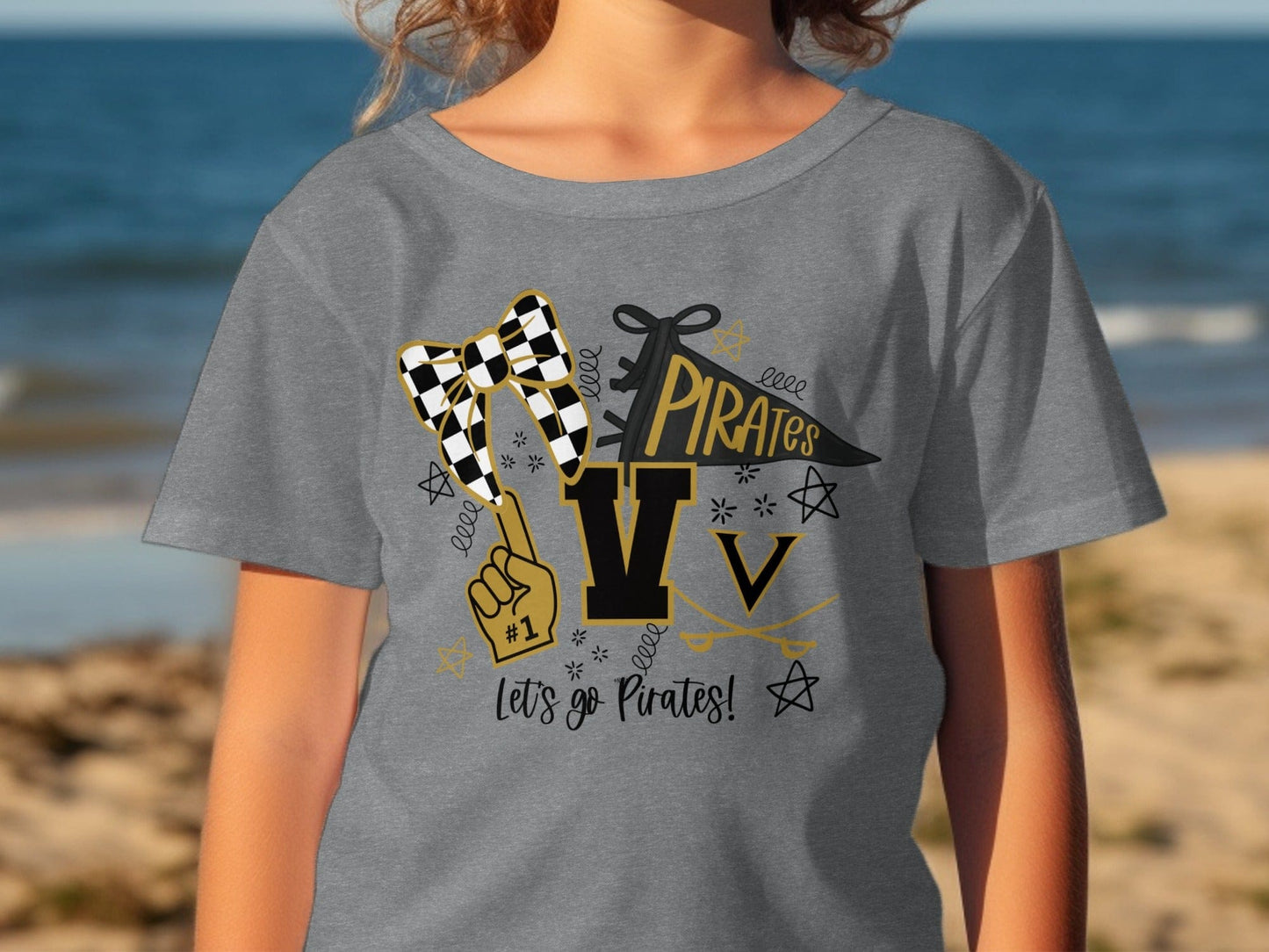 Jen Peete Designs Clothing T-shirts Pirates Team Spirit Bow and More T-Shirt
