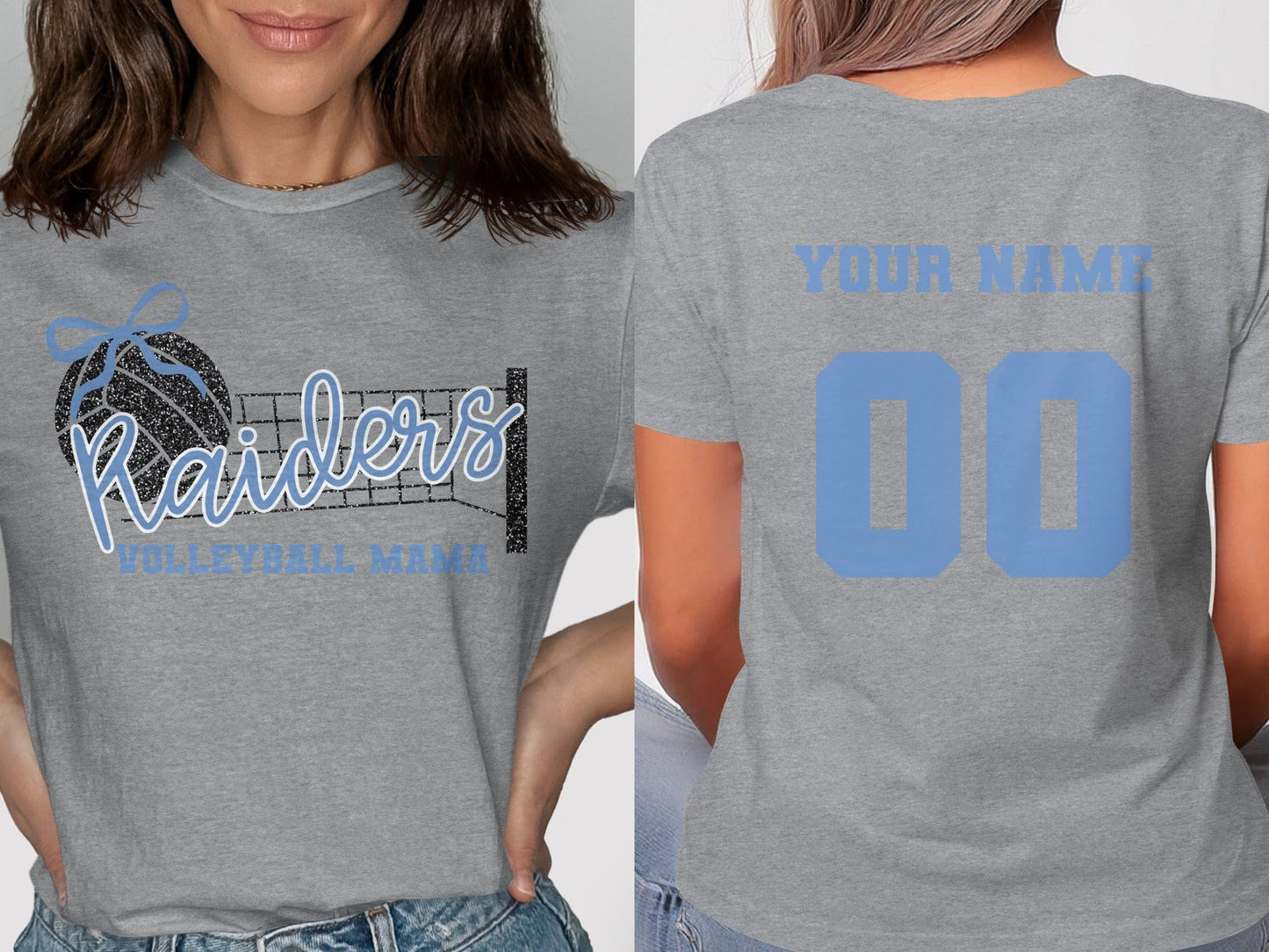 Jen Peete Designs Clothing T-shirts Raiders (Blue) Glitter Volleyball Mama Spirit Shirt