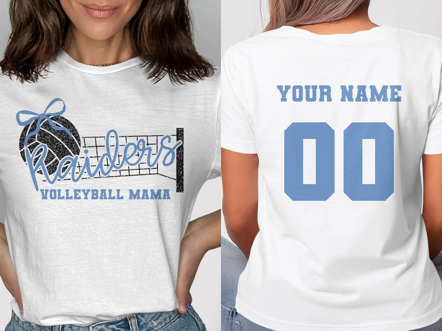 Jen Peete Designs Clothing T-shirts Raiders (Blue) Glitter Volleyball Mama Spirit Shirt