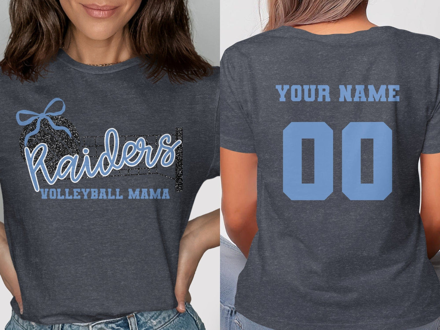 Jen Peete Designs Clothing T-shirts Raiders (Blue) Glitter Volleyball Mama Spirit Shirt