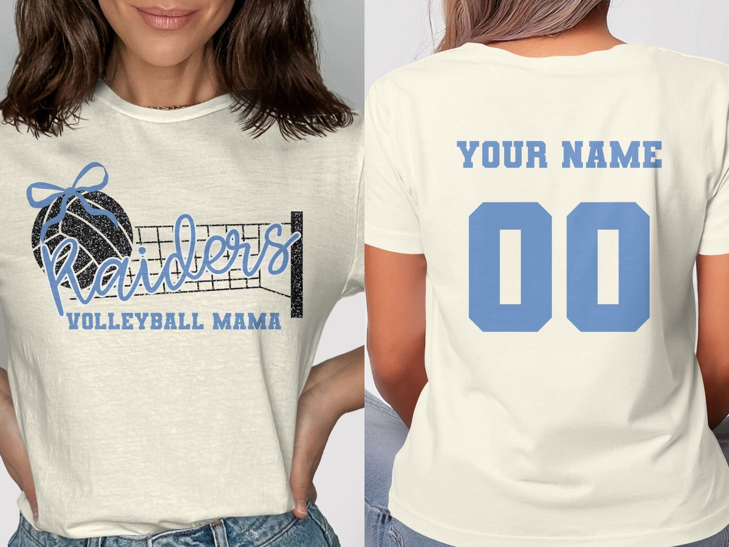 Jen Peete Designs Clothing T-shirts Raiders (Blue) Glitter Volleyball Mama Spirit Shirt