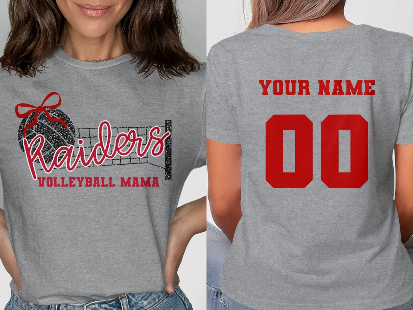 Jen Peete Designs Clothing T-shirts Raiders (Red) Glitter Volleyball Mama Spirit Shirt