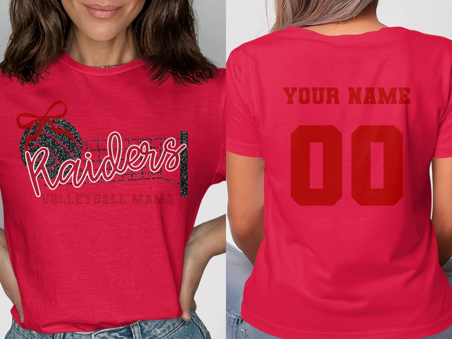 Jen Peete Designs Clothing T-shirts Raiders (Red) Glitter Volleyball Mama Spirit Shirt